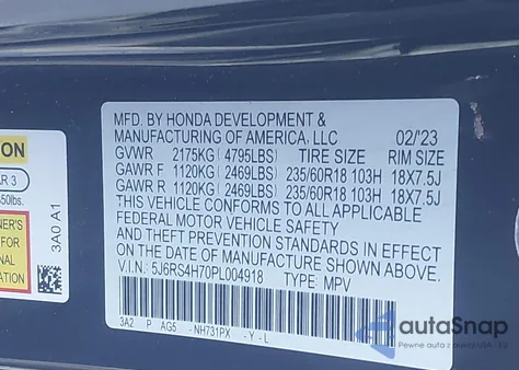 2023 Honda Cr-V Ex-L Awd from USA, damaged, VIN 5J6RS4H70PL004918